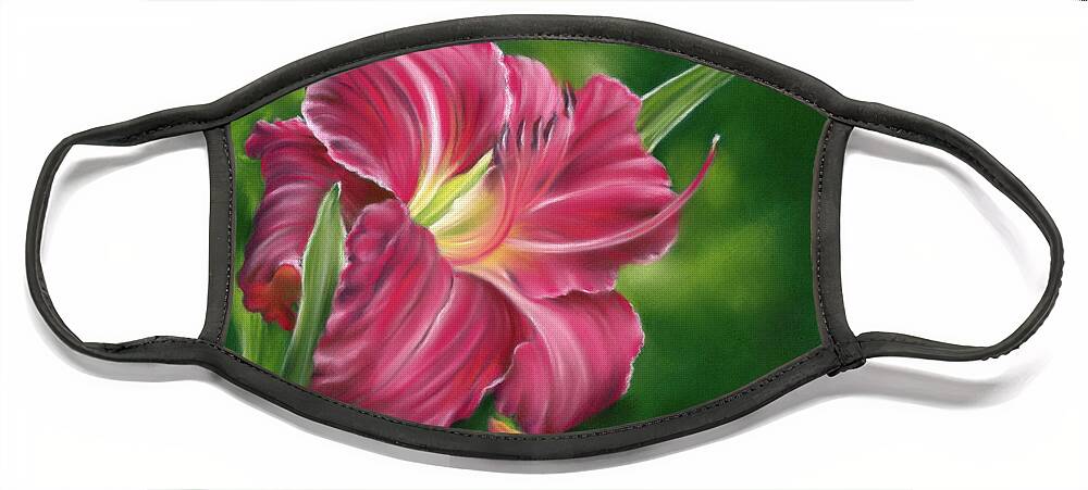 Botanical Face Mask featuring the painting Red Daylily on Green by MM Anderson