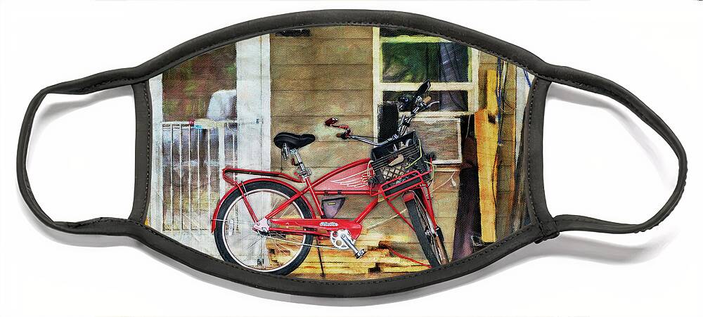 Aib_2022 #2548 Face Mask featuring the photograph Red Electra Flyer Bicycle by Craig J Satterlee