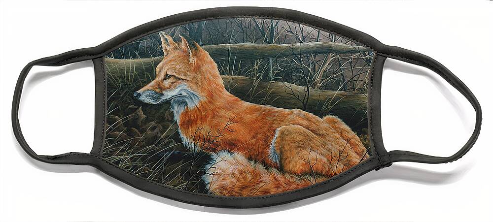 Red Fox Face Mask featuring the painting Red Fox by Anthony J Padgett