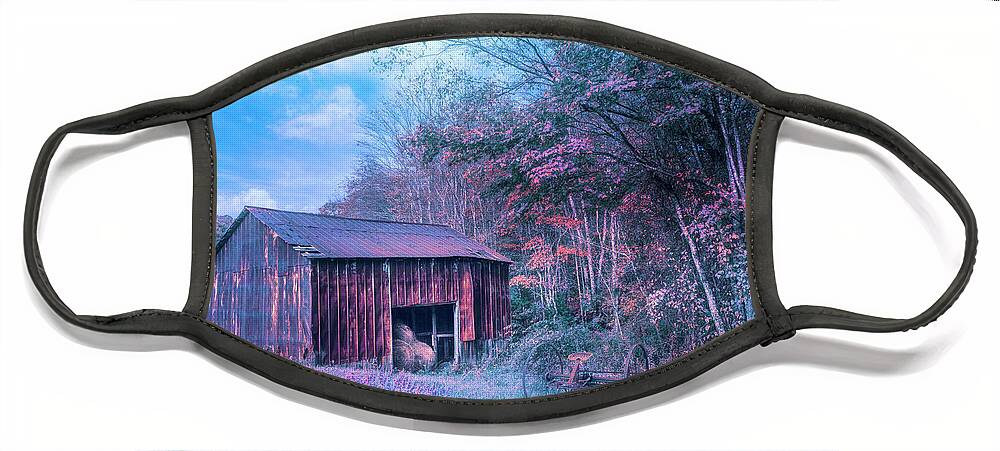 Barns Face Mask featuring the photograph Red Hay Barn Evening along the Creeper Trail Damascus Virginia by Debra and Dave Vanderlaan