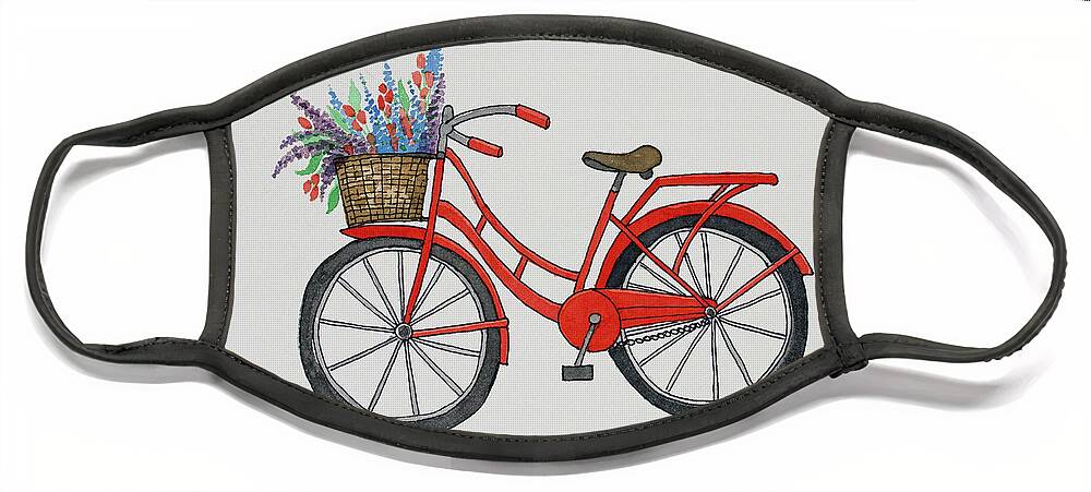 Red Retro Cruiser Bicycle Watercolor Painting Face Mask featuring the painting Red Retro Cruiser by Norma Appleton