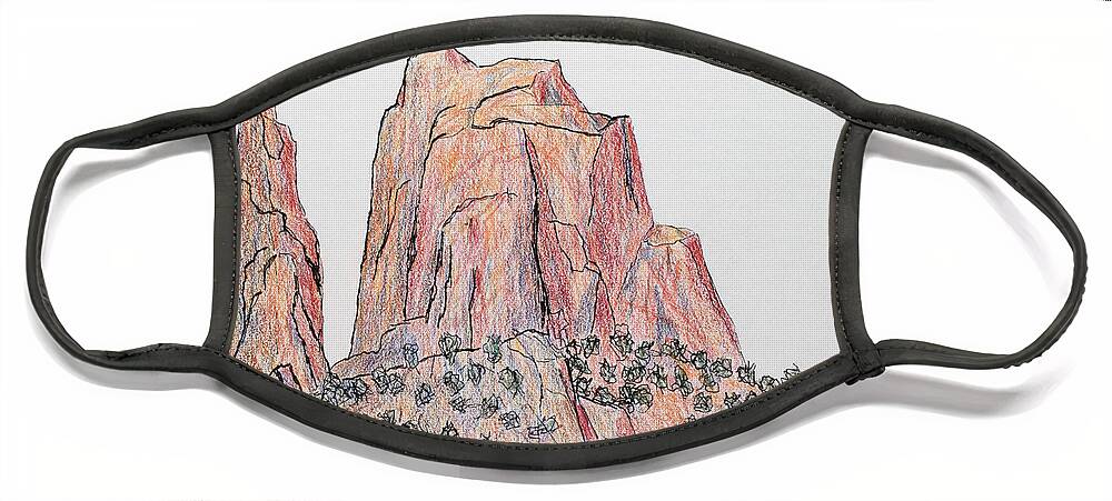 Sedona Face Mask featuring the drawing Red Rocks of Sedona by Garry McMichael