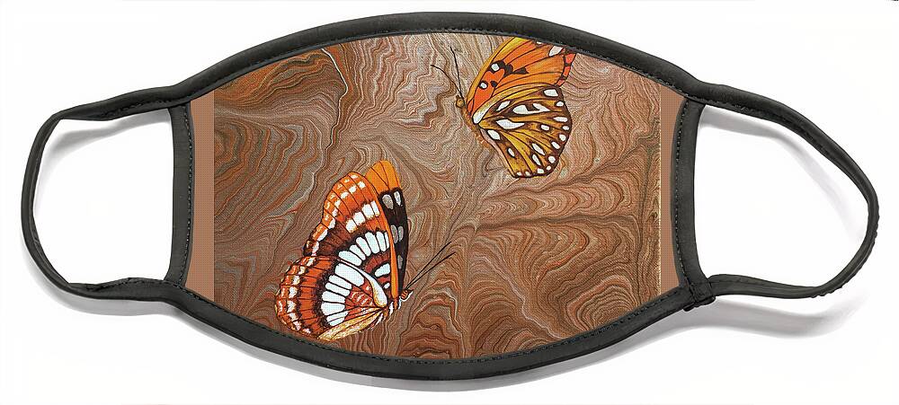 California Butterflies Face Mask featuring the painting Red Sandstone and CA Butterflies by Lucy Arnold