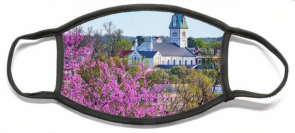 Redbud Face Mask featuring the photograph Redbud and Steeple by C Renee Martin