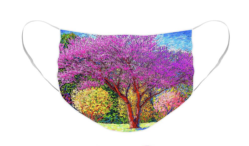 Tree Face Mask featuring the painting Redbud Radiance by Jane Small