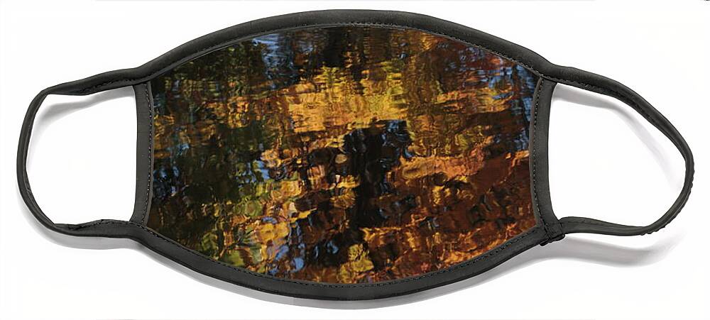 Reflection Face Mask featuring the photograph Reflection of Autumn Trees in Water by Valerie Collins