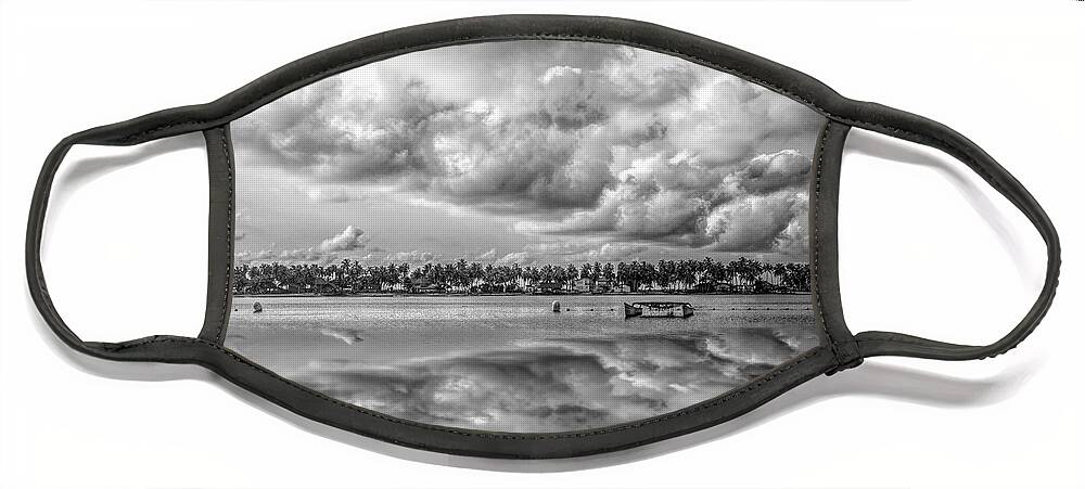 African Face Mask featuring the photograph Reflections of Clouds in Black and White by Debra and Dave Vanderlaan