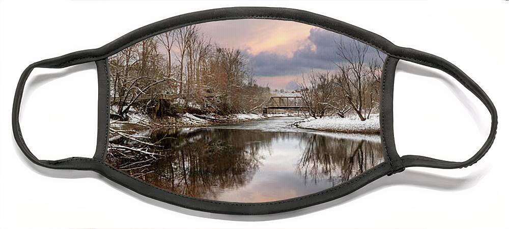 Carolina Face Mask featuring the photograph Reflections of the First Snow at the River by Debra and Dave Vanderlaan