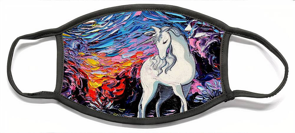 Last Unicorn Face Mask featuring the painting Regret by Aja Trier