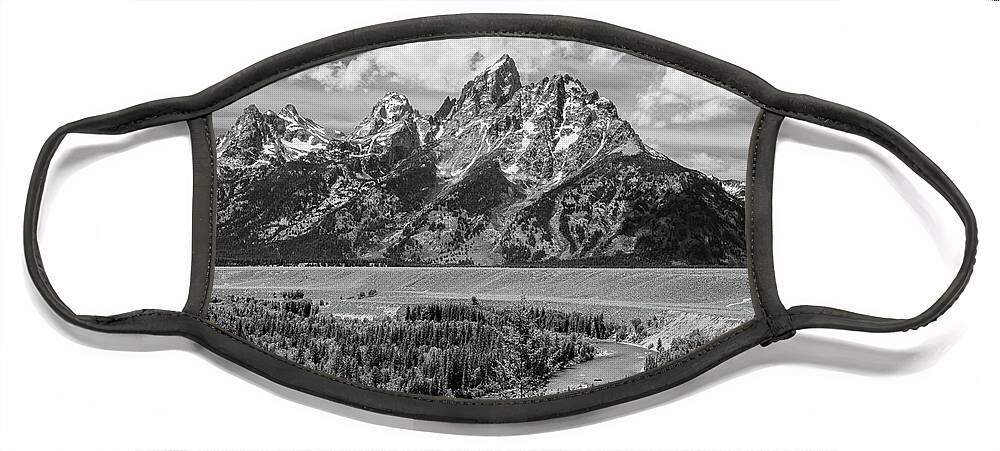 Grand Tetons National Park Face Mask featuring the photograph Remembering Ansel Adams, Black and White by Marcy Wielfaert