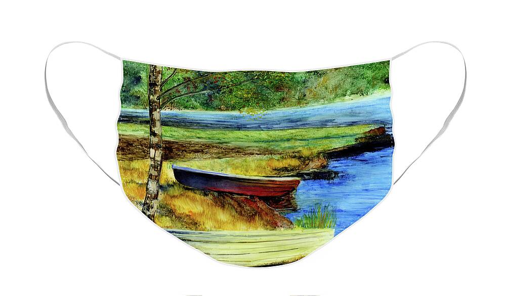 Boats Face Mask featuring the painting Resting Boats by Hailey E Herrera