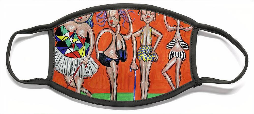 Swimsuit Models Face Mask featuring the painting Retired Swimsuit Models by Anthony Falbo