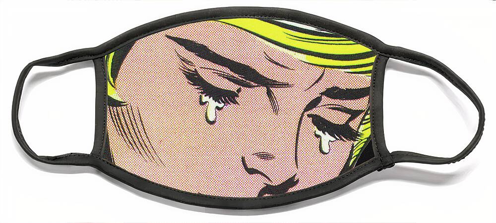Retro Face Mask featuring the digital art Retro Comics Tears by Sally Edelstein
