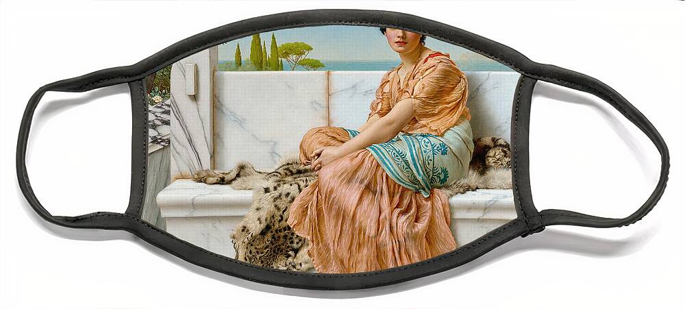 John William Godward Face Mask featuring the painting Reverie In the Days of Sappho 1904 by John William Godward