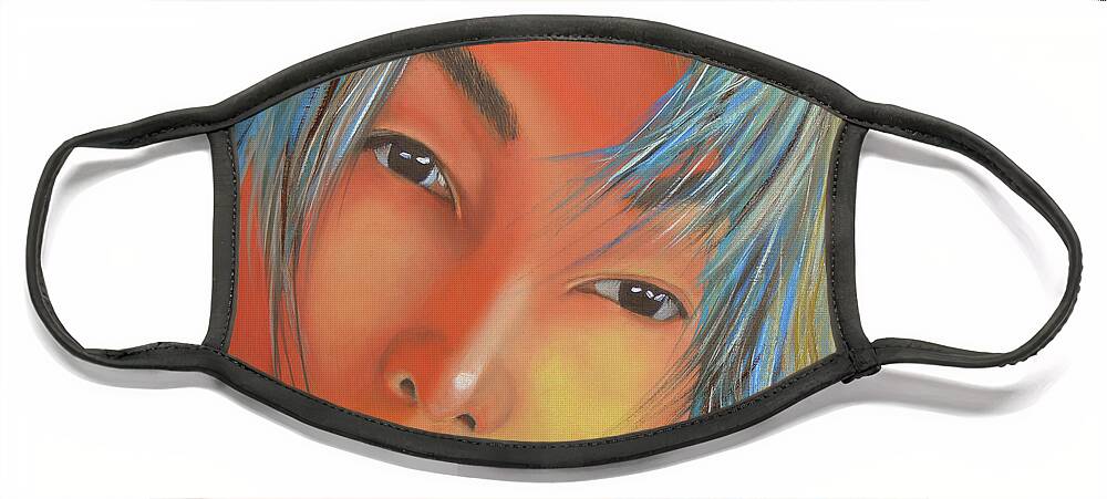 Blue Hair Face Mask featuring the painting Reveries by Thu Nguyen