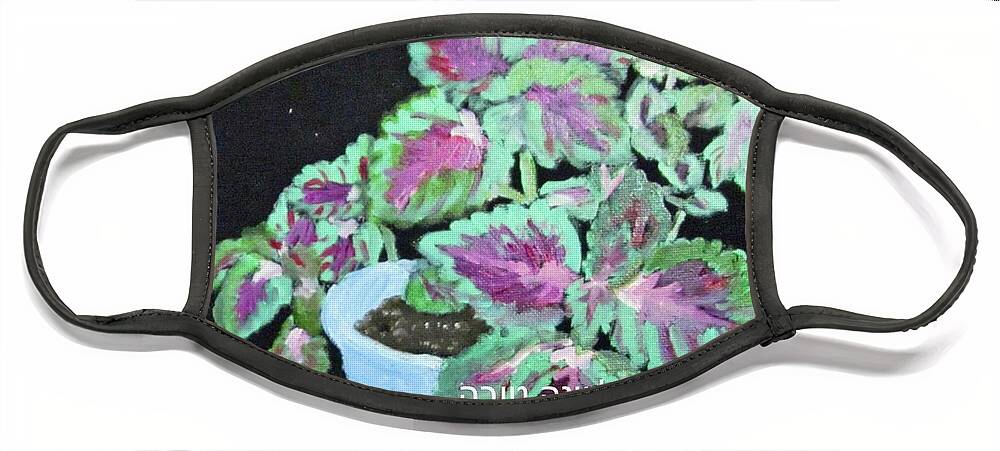 Rosh Hashanah Face Mask featuring the painting RH card with coleus 5782 by Linda Feinberg