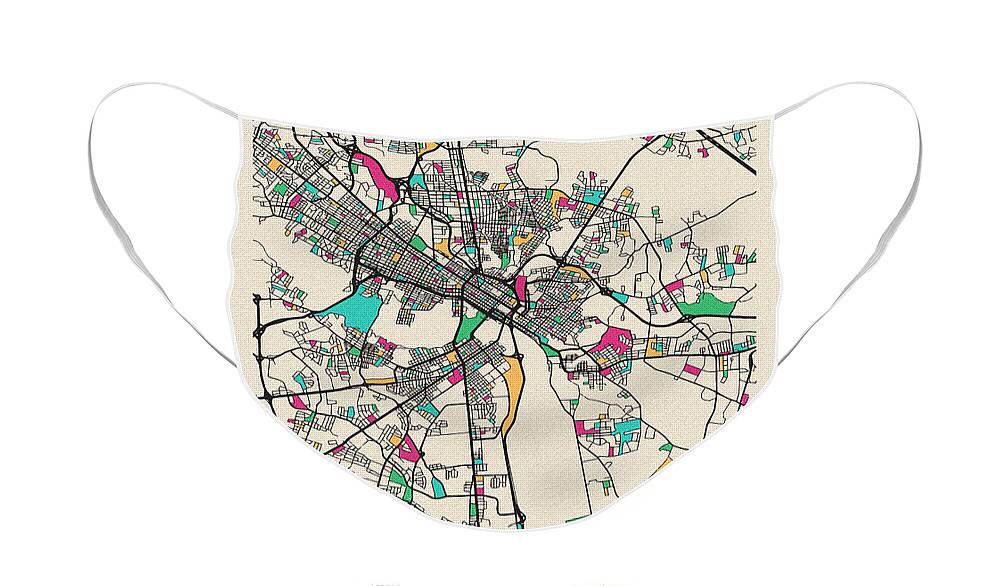 Richmond Face Mask featuring the drawing Richmond, Virginia City Map by Inspirowl Design