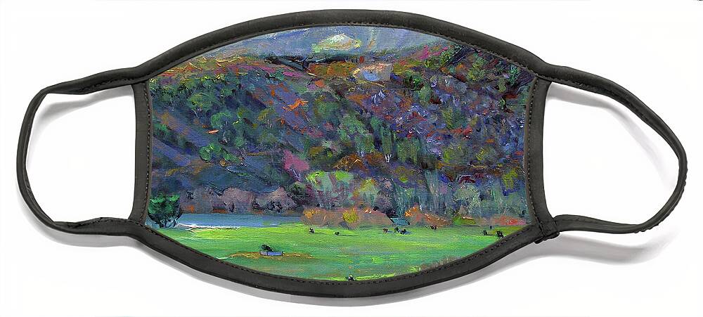 Cow Face Mask featuring the painting River Pasture, Jenner by John McCormick