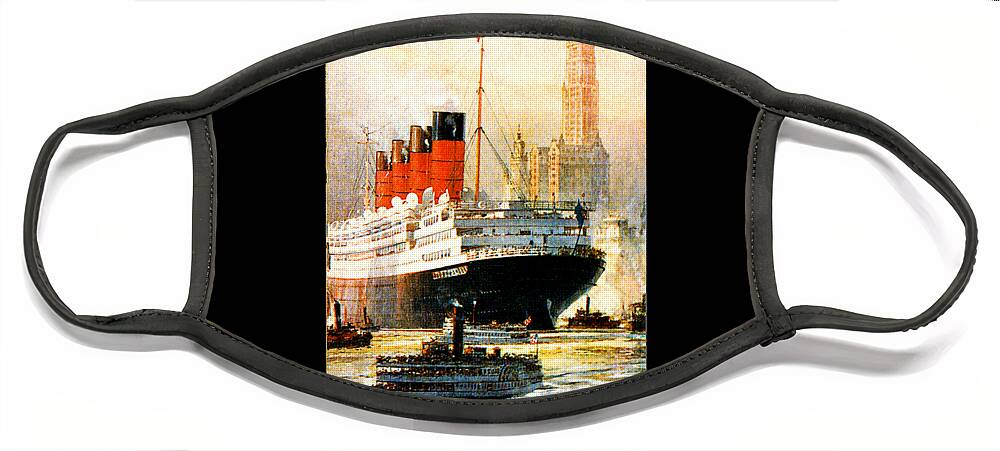 Aquitania Face Mask featuring the painting RMS Aquitania Cruise Ship Poster 1914 by Unknown