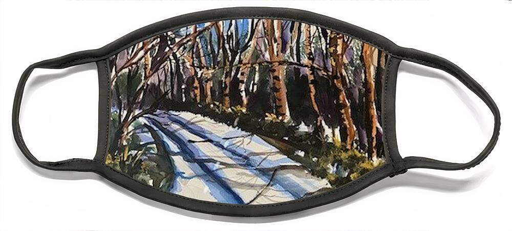  Face Mask featuring the painting Roadless Traveled by Angie ONeal