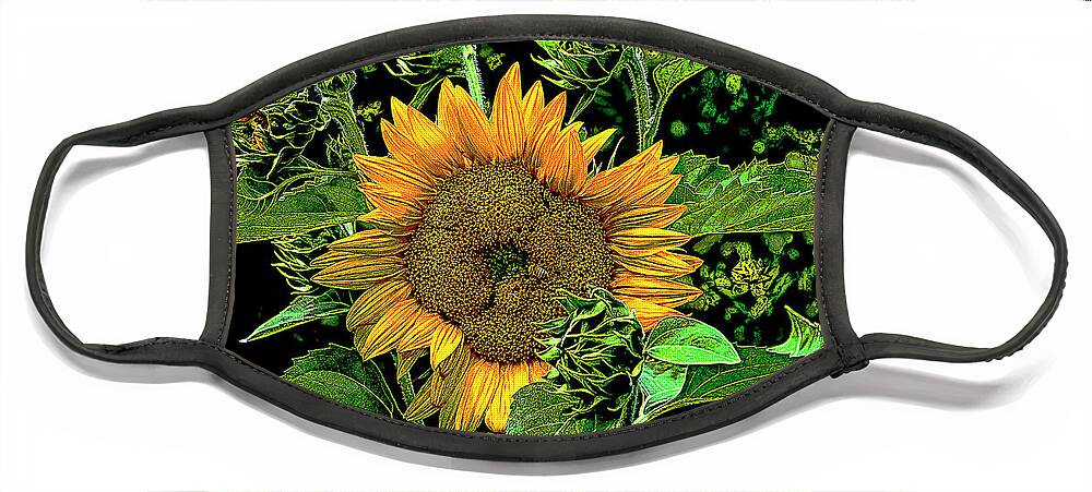 Sunflower Face Mask featuring the digital art Roaming the Sunflower by SnapHappy Photos