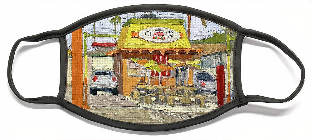 Roberto's Taco Shop Face Mask featuring the painting Roberto's Taco Shop - Ocean Beach, San Diego, California by Paul Strahm
