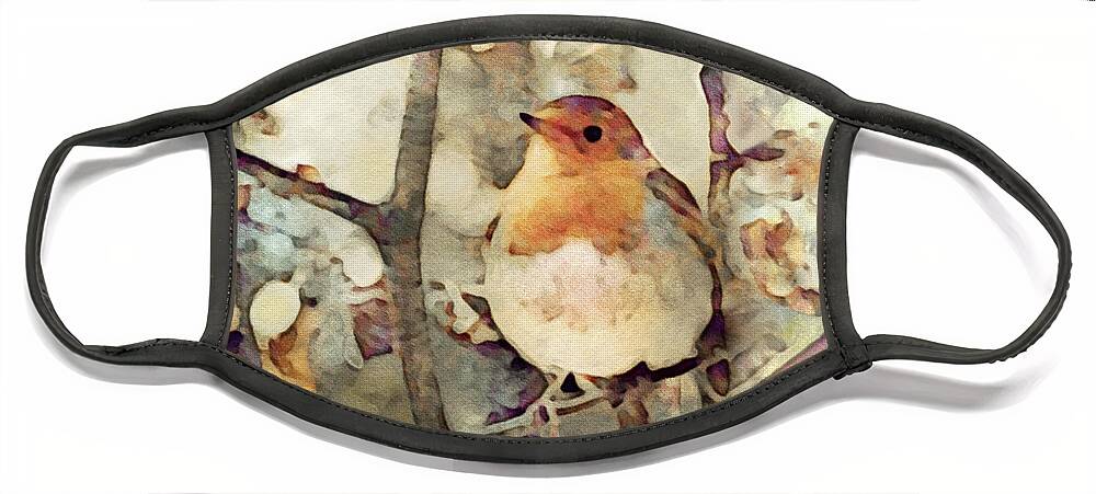 Robin In A Tree Face Mask featuring the digital art Robin Song of Spring by Susan Maxwell Schmidt