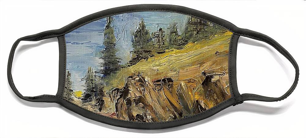 Landscape Face Mask featuring the painting Rock Cut Hwy 11 by Monika Shepherdson