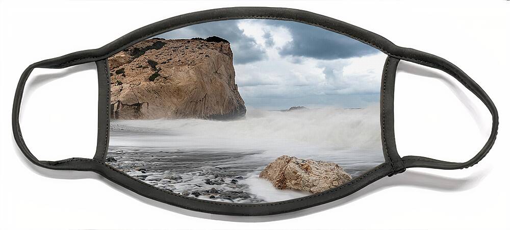 Waves Face Mask featuring the photograph Rocky Seascape during Storm by Michalakis Ppalis