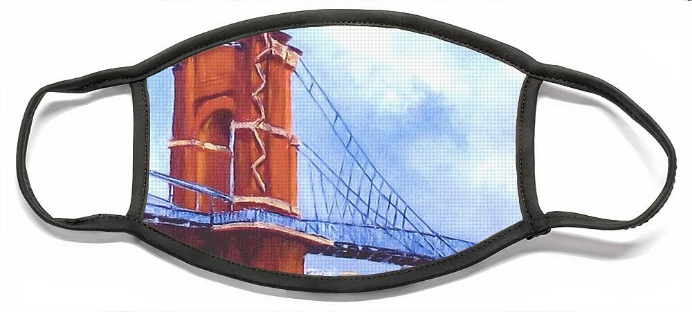 Cincinnati Face Mask featuring the painting Roebling Bridge Cincinnati by Suzzanna Frank