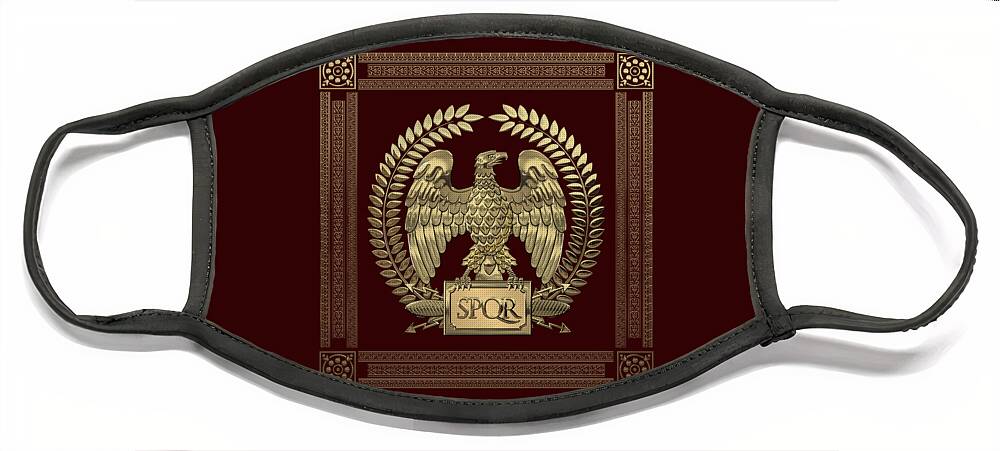 ‘treasures Of Rome’ Collection By Serge Averbukh Face Mask featuring the digital art Roman Empire - Gold Imperial Eagle over Red Velvet by Serge Averbukh