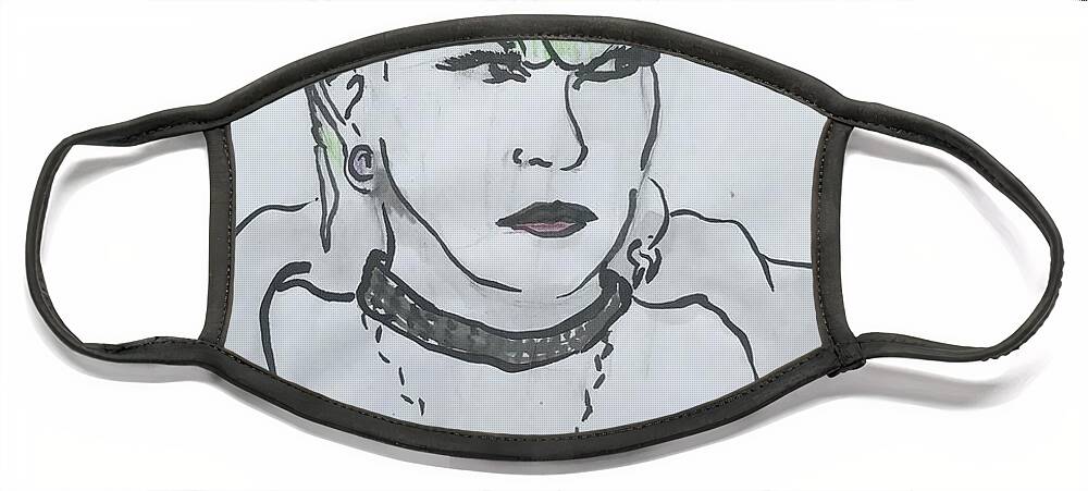 Sumi Ink Face Mask featuring the drawing Rose Riot by M Bellavia