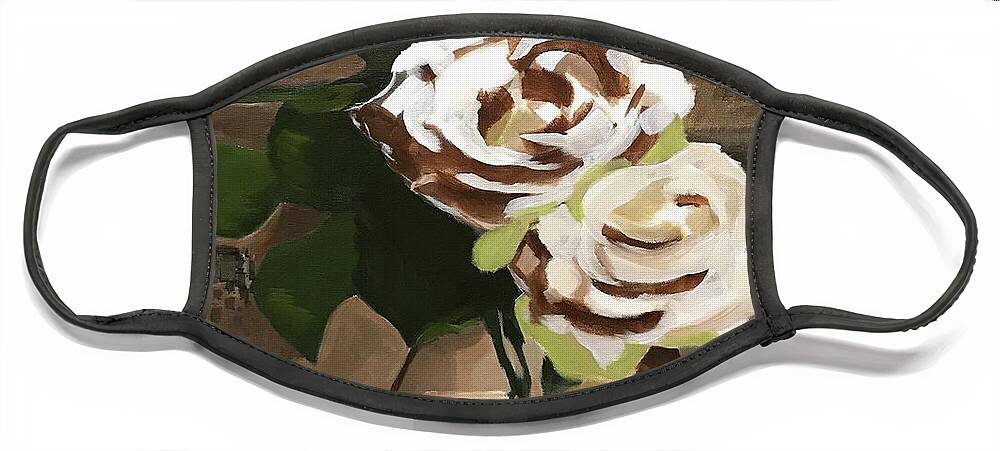 Acrylics Face Mask featuring the painting Roses by Theresa Honeycheck