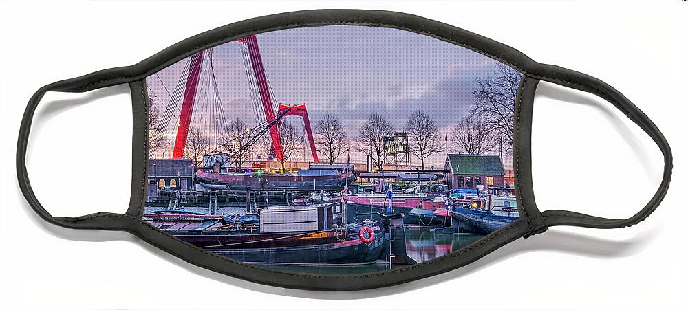 Rotterdam Face Mask featuring the photograph Rotterdam, Old Harbor and Willems Bridge by Frans Blok