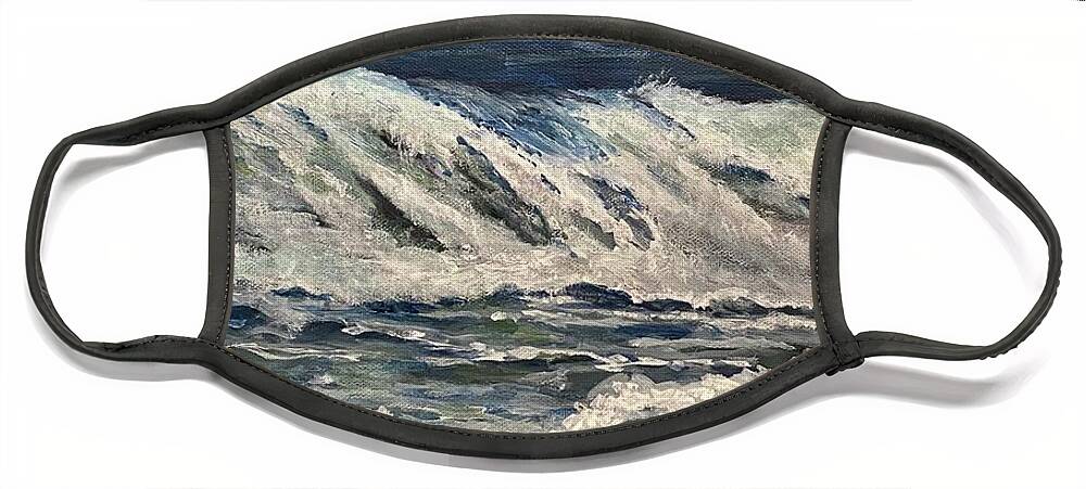 Painting Face Mask featuring the painting Rough Ocean by Paula Pagliughi