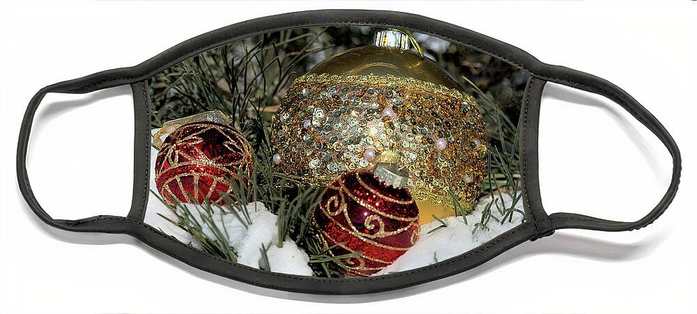 Fextive Face Mask featuring the photograph Round Holiday Ornaments Outdoors by Kae Cheatham