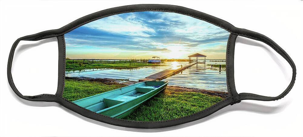 Docks Face Mask featuring the photograph Rowboat at the Water's Edge by Debra and Dave Vanderlaan