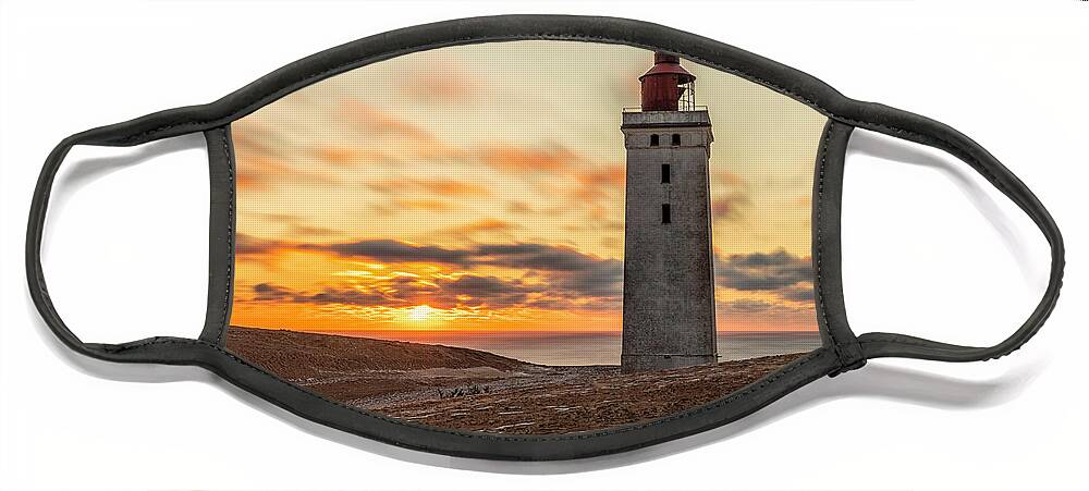 Light House Face Mask featuring the photograph Rubjerg Knude light house-Golden hour by Mike Santis