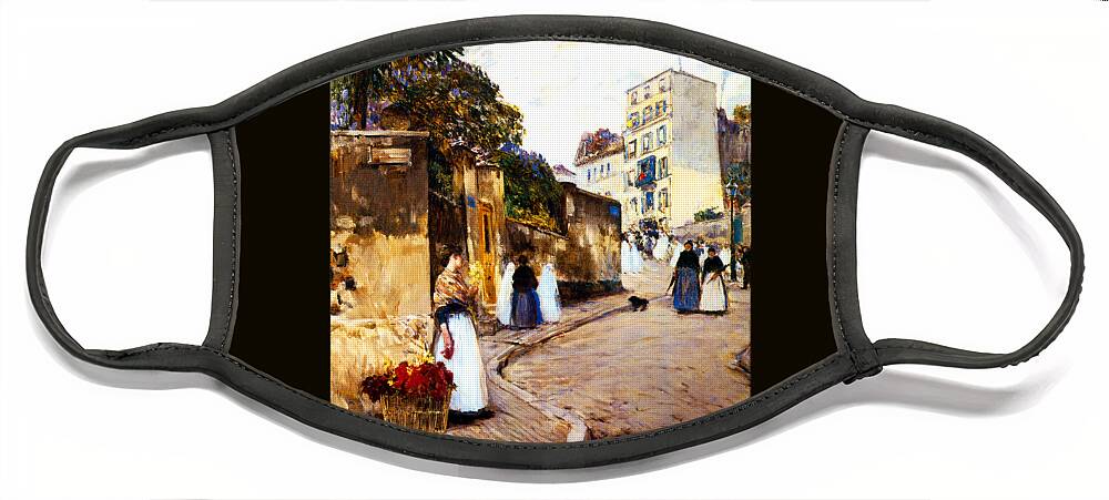 Hassam Face Mask featuring the painting Rue Montmartre 1889 by Frederick Childe Hassam