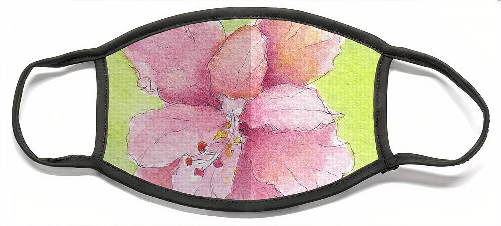 Hibiscus Face Mask featuring the painting Ruffled Hibiscus #2 by Anne Katzeff