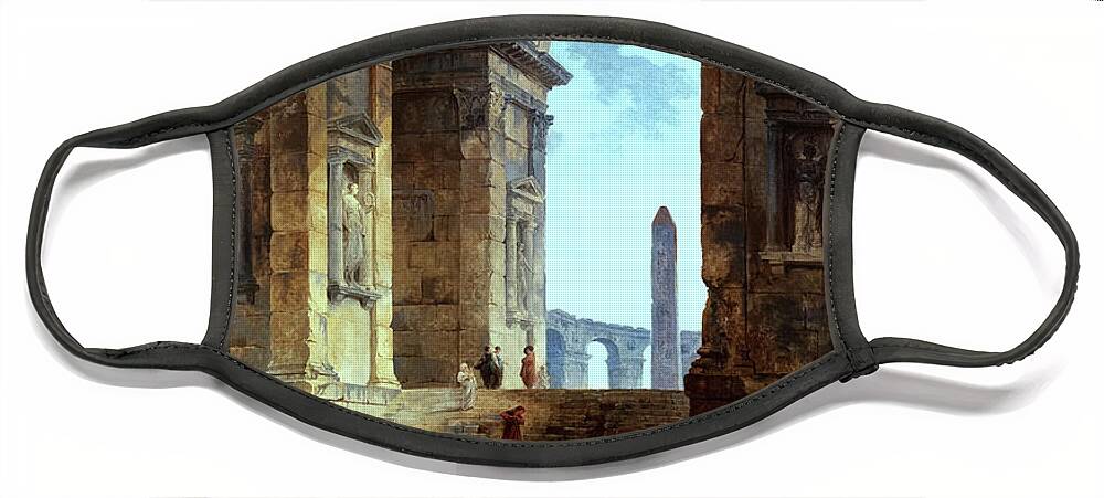 Ruins With An Obelisk Face Mask featuring the painting Ruins With An Obelisk In The Distance Fine Art Old Masters Reproduction by Rolando Burbon