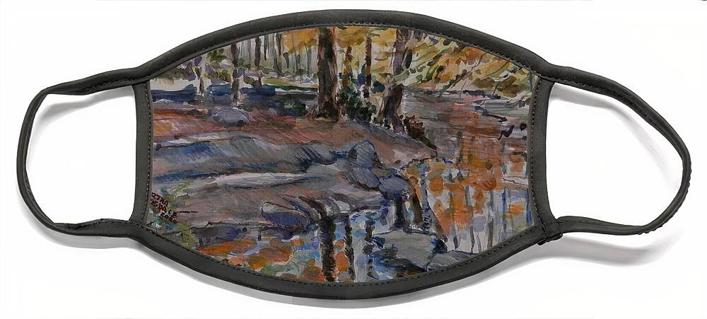 Fall Reflections In Backyard Creek And Stone Outcroppings Face Mask featuring the painting Sabbath Creek Shoals by Martha Tisdale