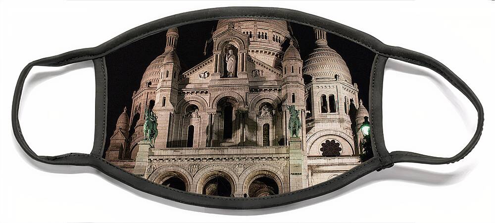Building Face Mask featuring the photograph Sacre Couer at Night by Portia Olaughlin