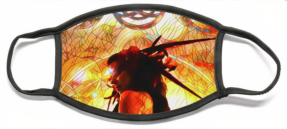 Dark Face Mask featuring the digital art Sacred Goddess Stained Glass by Recreating Creation