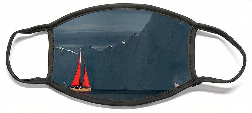 Greenland Face Mask featuring the photograph Sailboat in the low setting sun in Greenland by Anges Van der Logt