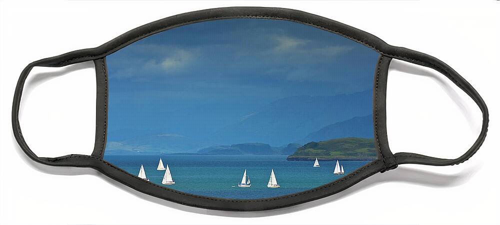 Stormy Weather Face Mask featuring the photograph Yachts in the blue - Sailing Boats off the Island Of Mull, Scotland by Neale And Judith Clark