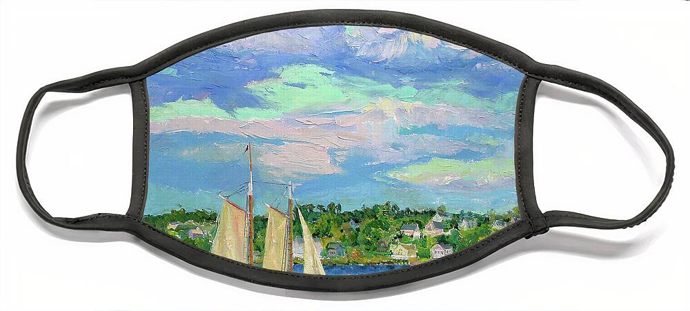 Gloucester Harbor Face Mask featuring the painting Sailing Gloucester Harbor by John McCormick
