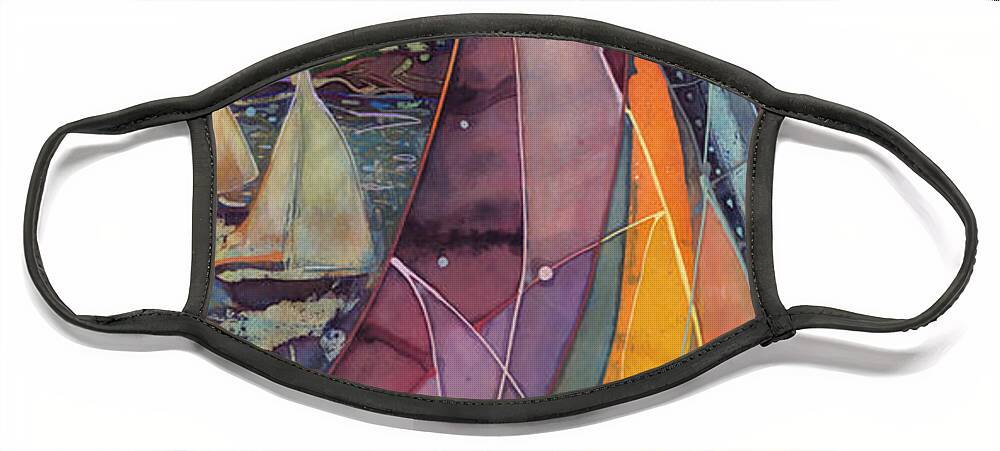 Abstract Watercolor Face Mask featuring the painting Sails at Sunset by Anne Hanley