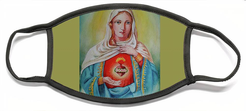 Saint Mary Face Mask featuring the painting Saint Mary s sacred heart by Carolina Prieto Moreno