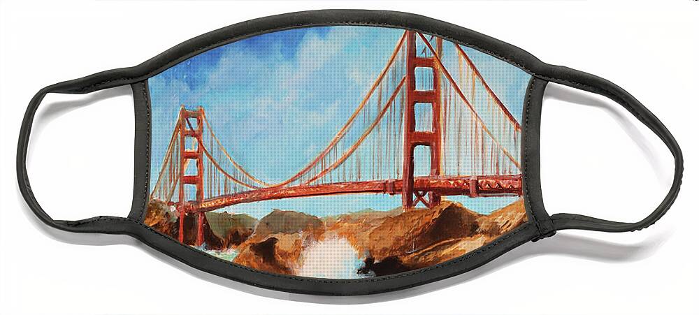 San Francisco Face Mask featuring the painting San Francisco Golden Gate by Sv Bell